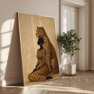 Boho leopard fashion portrait of an African woman on canvas