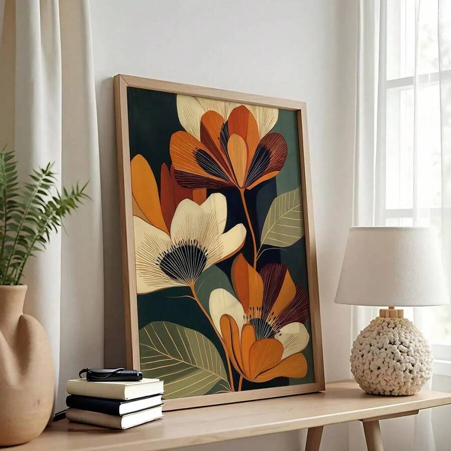 Bring botanical elegance into your space with this boho mid-century canvas art print. Featuring soft, vintage earth tones and delicate plant motifs, it's the perfect accent for minimalist interiors and home offices. The waterproof canvas ensures durability and easy maintenance, while the timeless pastorale style complements any décor. Available as both framed and unframed options to suit your aesthetic preferences.
