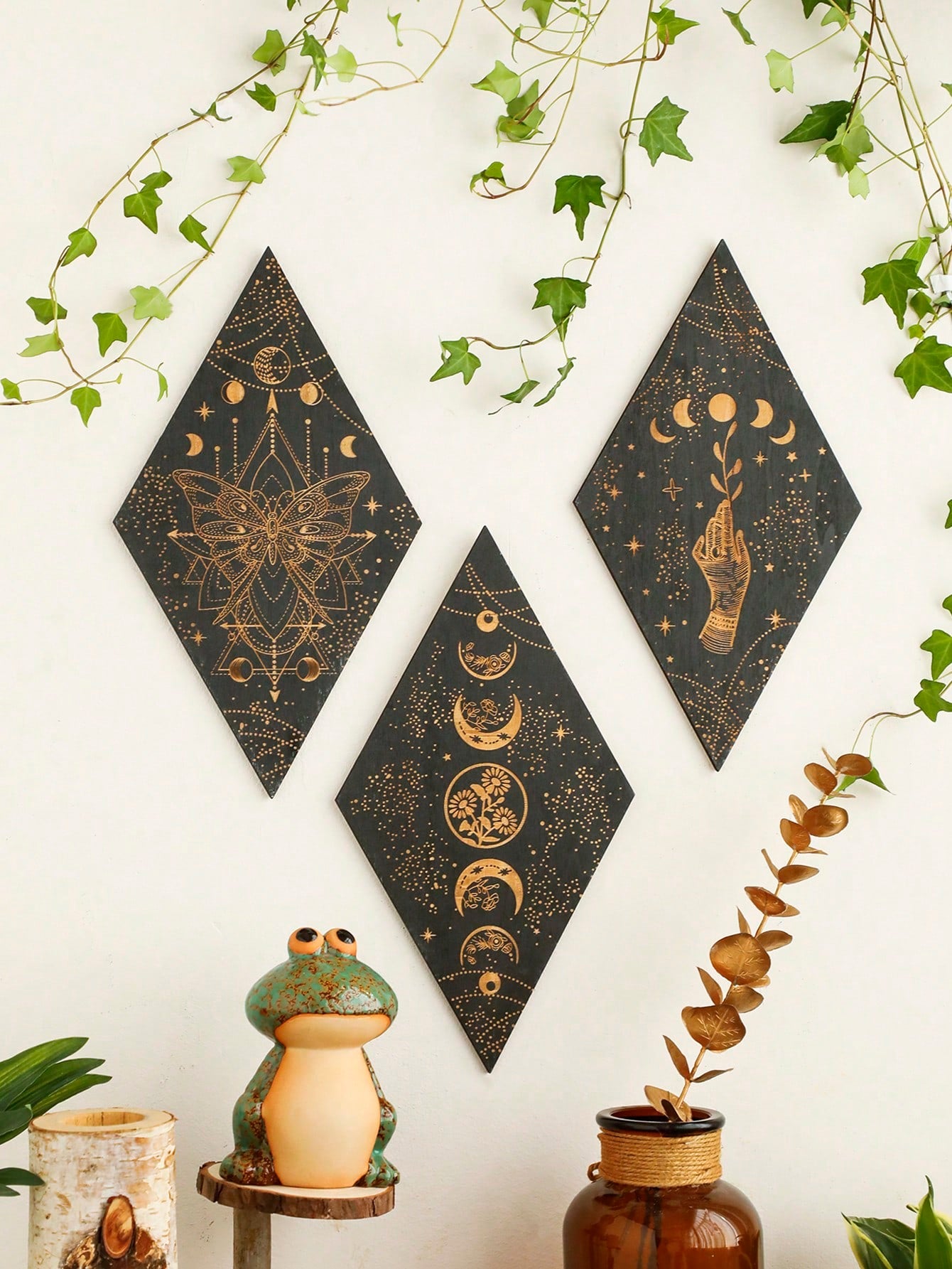 Add an enchanting touch to your home with our Boho Mystical Wall Decor. Featuring intricate designs of the moon, stars, sun phases, and a coiled snake, this wall hanging is perfect for adding a mystical and spiritual vibe to any room. Made with high-quality materials, it's both beautiful and durable.
