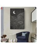 Add a touch of modern and minimalist style to your living room decor with this Boho Sun Moon Abstract Canvas Painting. Featuring a stunning depiction of a sun and moon, this piece is sure to add a unique and artistic touch to any space. Elevate your home with this beautiful wall art.
