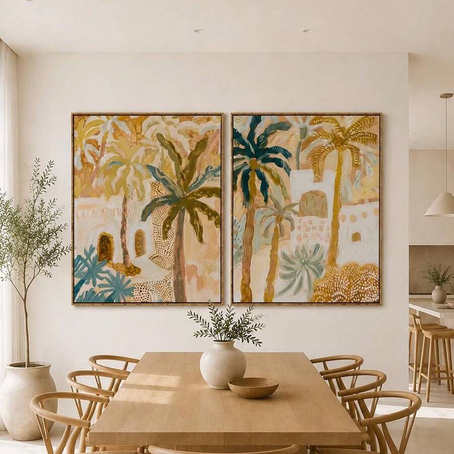 Boho Terracotta Palm Tree Abstract Tropical Botanical Canvas Poster Set 