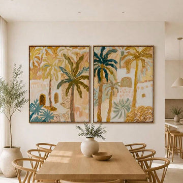 Boho Terracotta Palm Tree Abstract Tropical Botanical Canvas Poster Set 