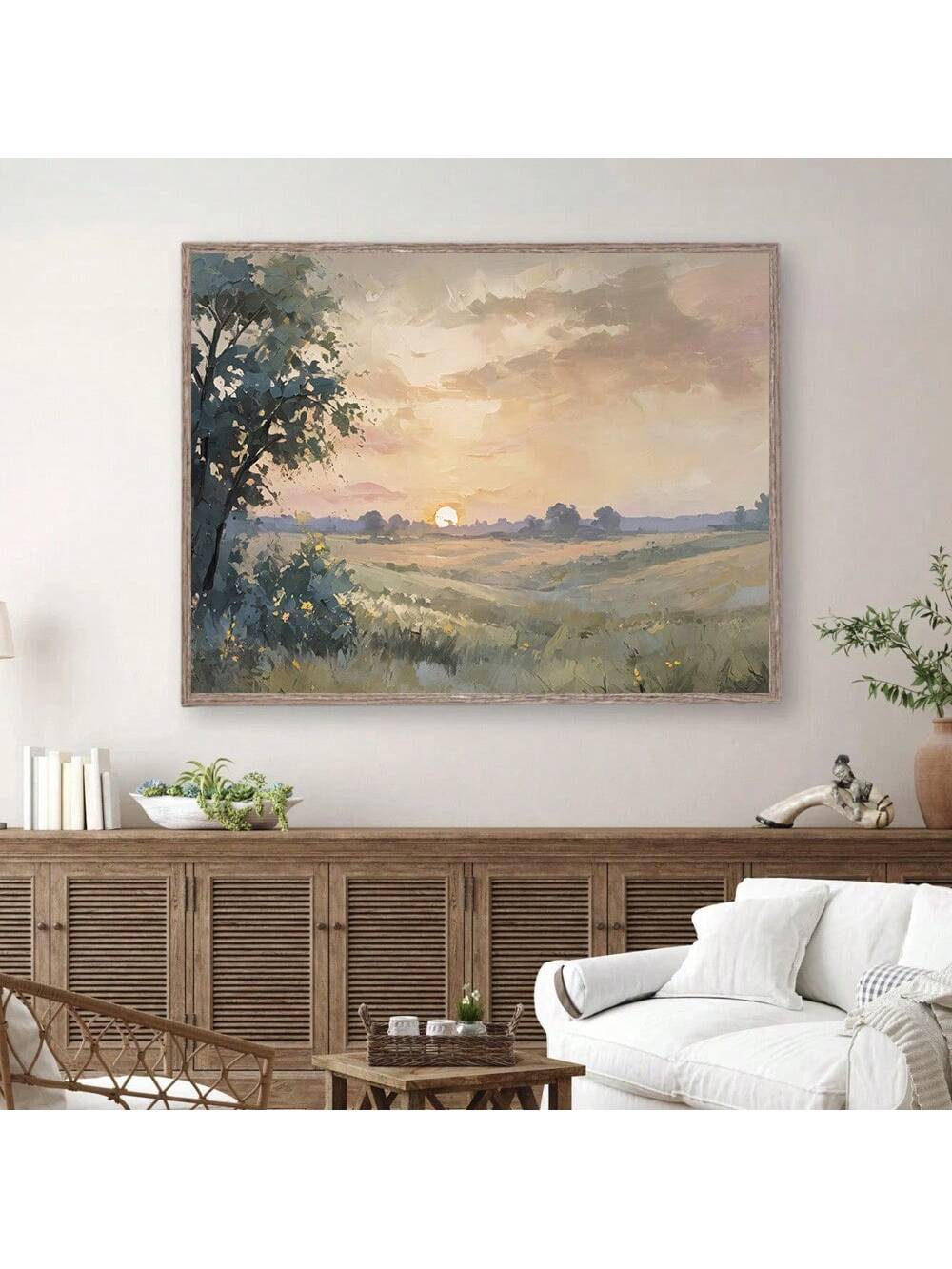 Elevate your living space with this Boho Vintage Fall Sunset Art Poster, featuring a rustic abstract landscape that captures the warm hues of autumn. Designed for modern homes, this piece blends vintage charm with contemporary style, adding depth and character to any room. Its subtle textures and earthy tones create a calming ambiance, making it an ideal choice for those seeking sophisticated, nature-inspired decor.