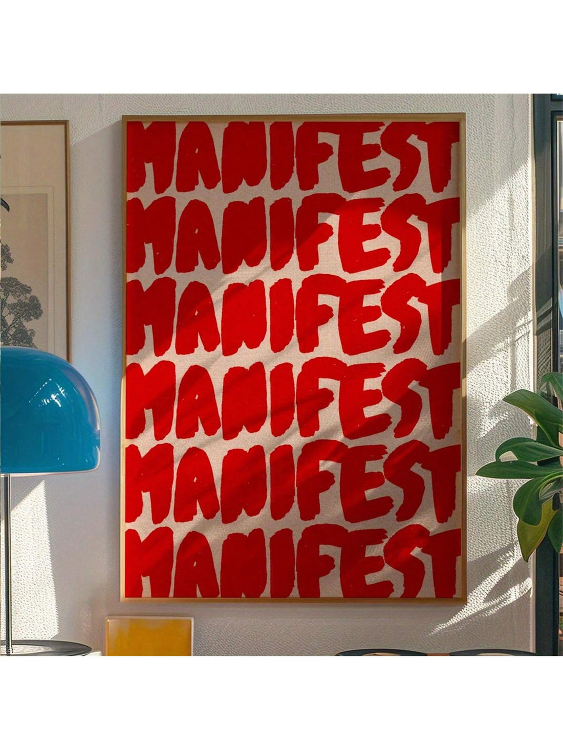 Elevate your living space with this bold and inspirational canvas art print. Its vibrant red hue and striking design will add a modern touch to your living room or bedroom. Unframed for a sleek look, this print is sure to inspire and motivate you every day.