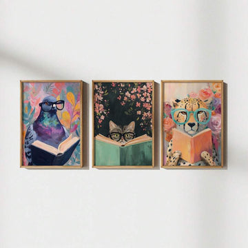 Bookish animal trio framed wall art