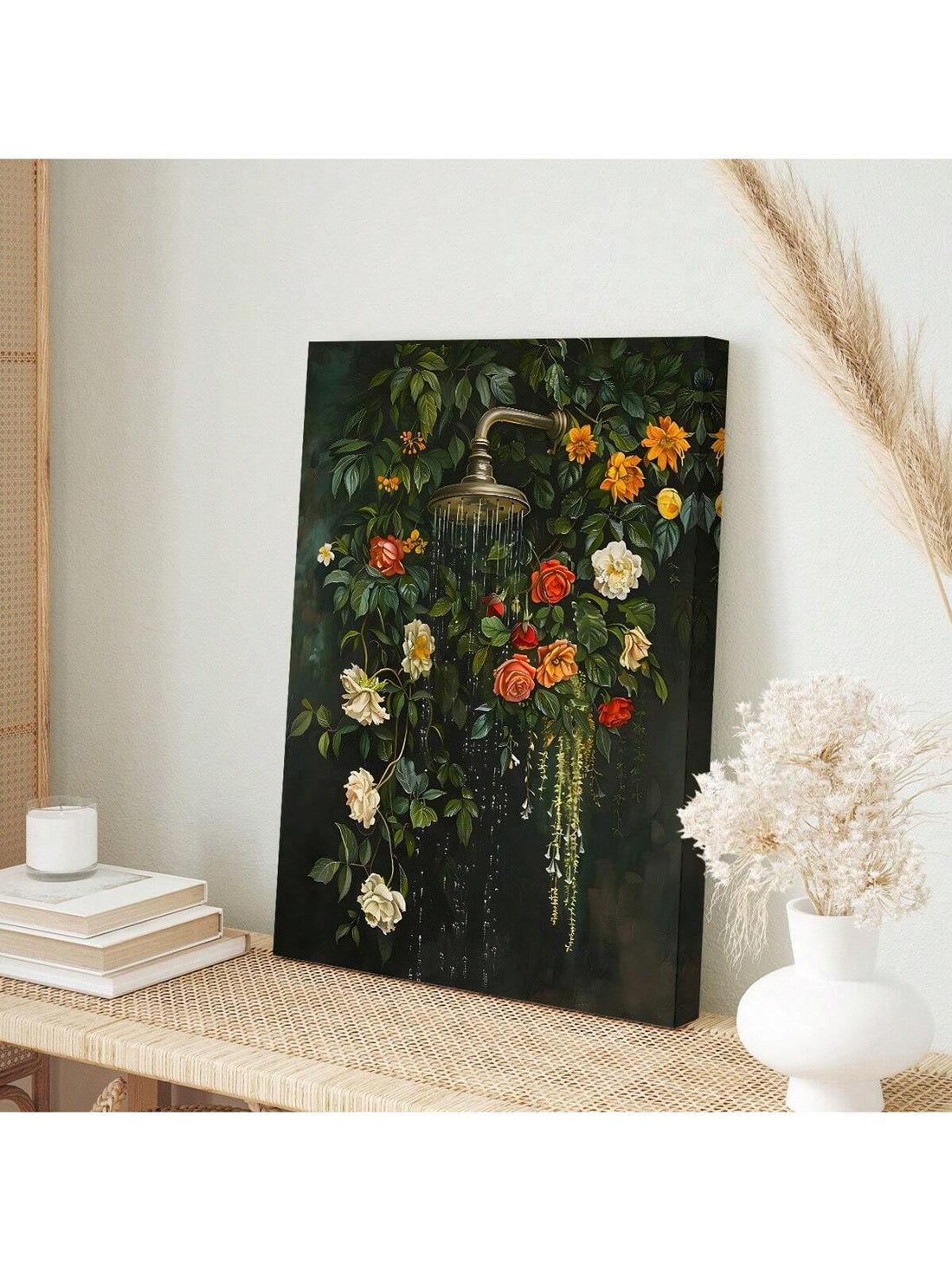 Enhance your bathroom escape with our Botanical Bliss dark green floral wall art. This stunning piece brings a cozy and tranquil ambience to any bathroom. Expertly crafted with high-quality materials, it adds a touch of nature to your space. Elevate your home spa experience with this beautiful and serene wall art.