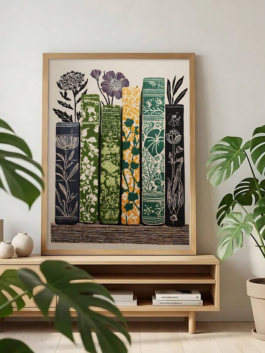 Botanical book stack framed wall art