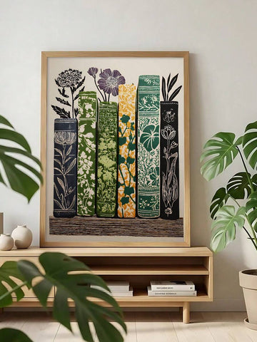 Botanical book stack framed wall art