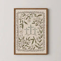 Botanical Christian folk art print with three crosses and floral border
