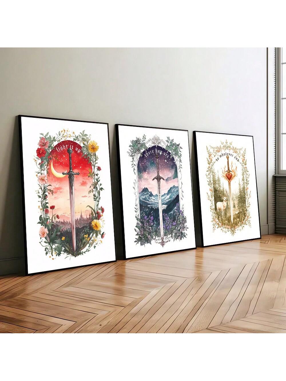 Transform your space with this striking Botanical Floral Sword Poster Set, where literary elegance meets botanical artistry. Each minimalist design seamlessly blends delicate florals with sword imagery, creating a sophisticated aesthetic that resonates with book enthusiasts and design-conscious collectors.