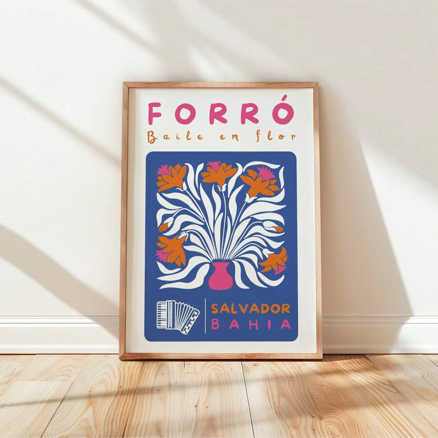 Forró Salvador Bahia floral canvas displayed on a wood floor