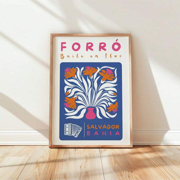 Forró Salvador Bahia floral canvas displayed on a wood floor