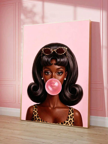 Y2K bubblegum girl canvas poster leaning in a retro glam living space