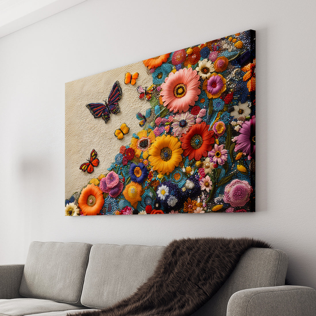 Bring the beauty of nature into your home with our Butterfly and Floral Canvas Wall Art. This colorful garden print features vibrant sunflowers and delicate butterflies, making it the perfect addition to your living room, sofa backdrop, or bedside. Add a touch of elegance to your home decor with this stunning piece.