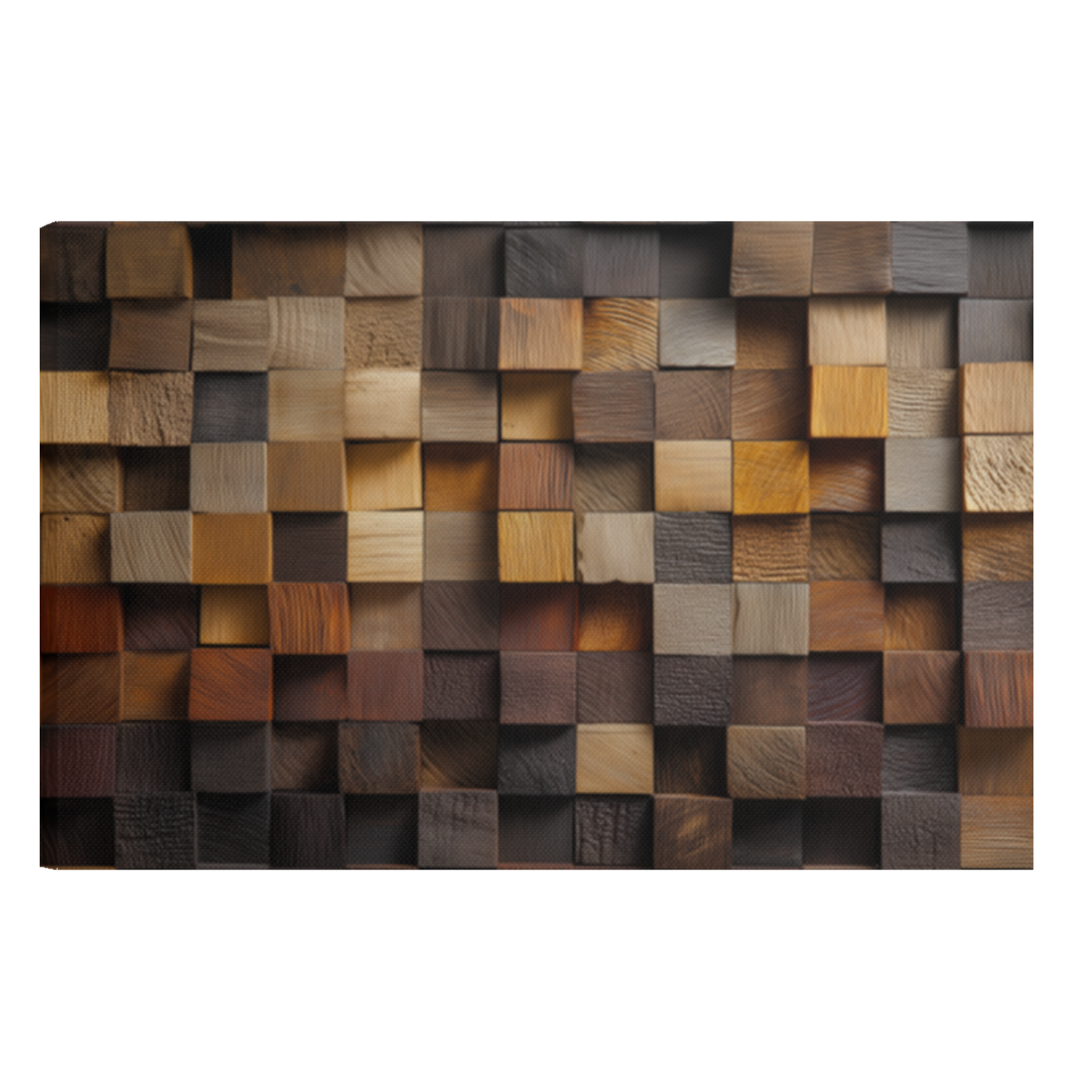 Geometric wood block wall art panel with raised square texture in brown beige grey tones