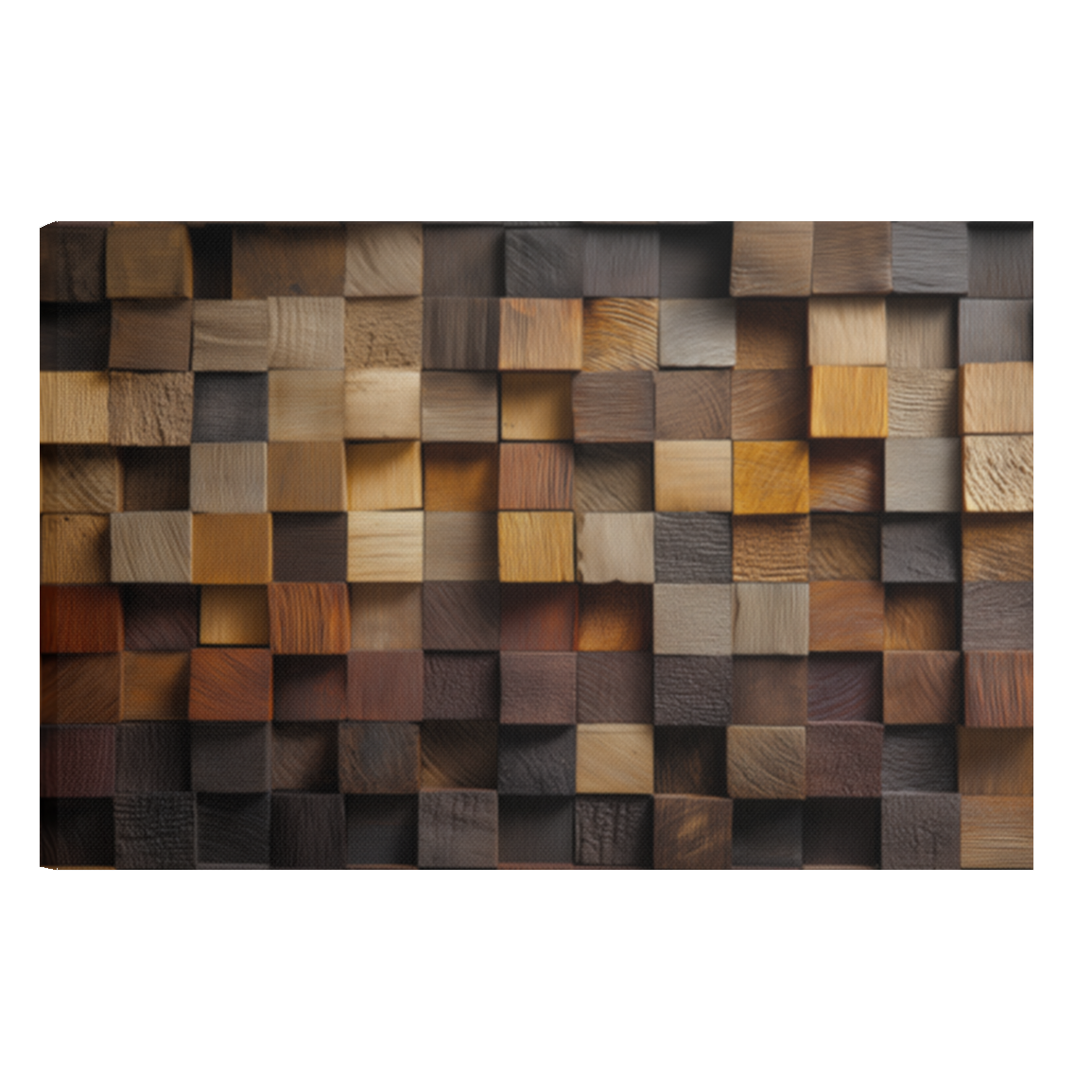 Geometric wood block wall art panel with raised square texture in brown beige grey tones