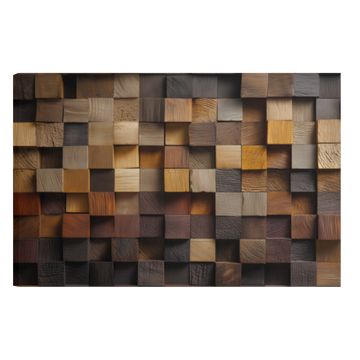 Geometric wood block wall art panel with raised square texture in brown beige grey tones