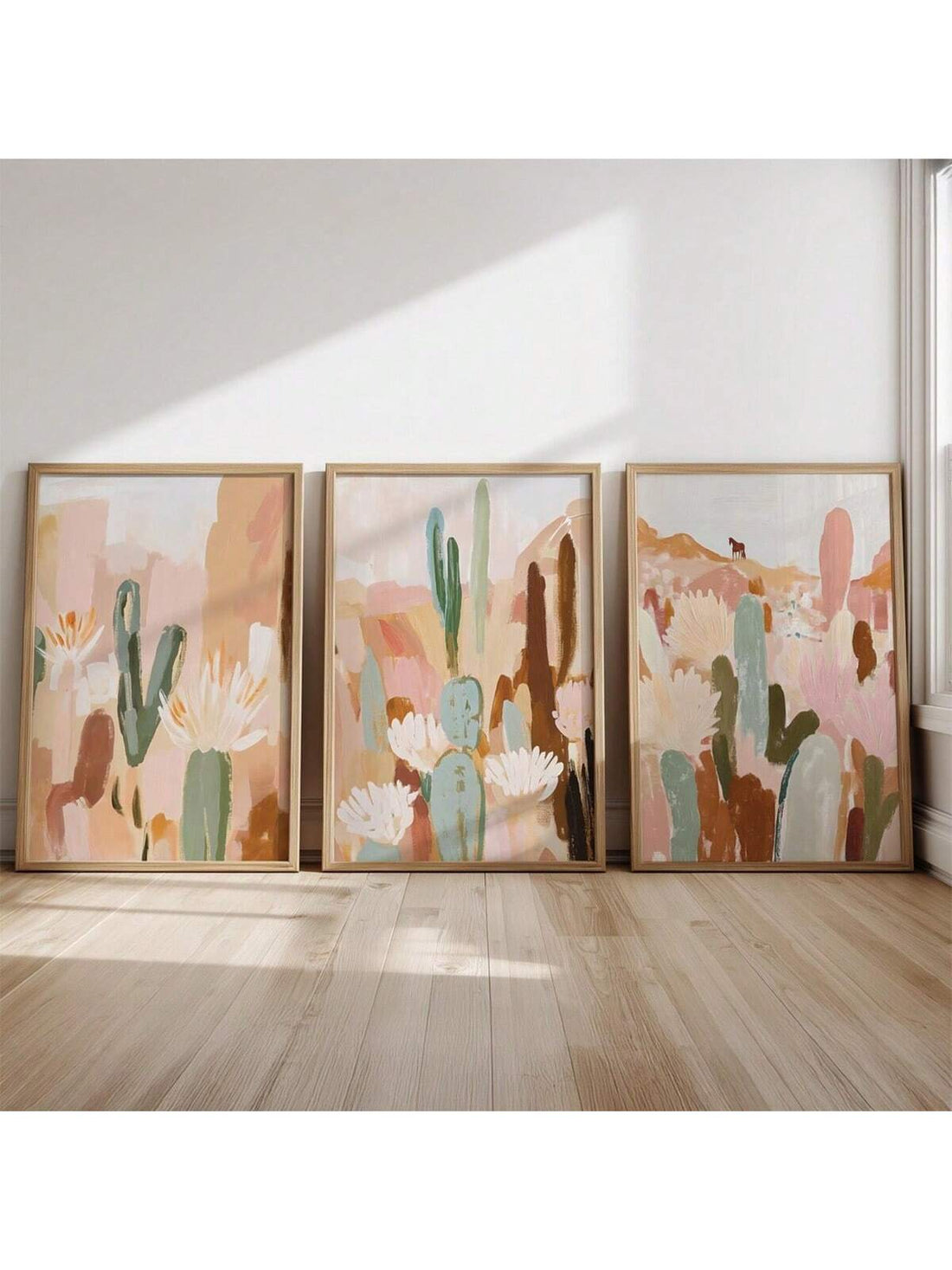 Elevate your space with this Cactus Desert Abstract Landscape Wall Art Set, designed to bring a refined botanical touch to boho and girly interiors. Featuring minimalist desert-inspired imagery, these prints create a serene atmosphere while complementing diverse décor styles. Crafted for aesthetic appeal and versatility, this set enhances any room with subtle natural elegance.