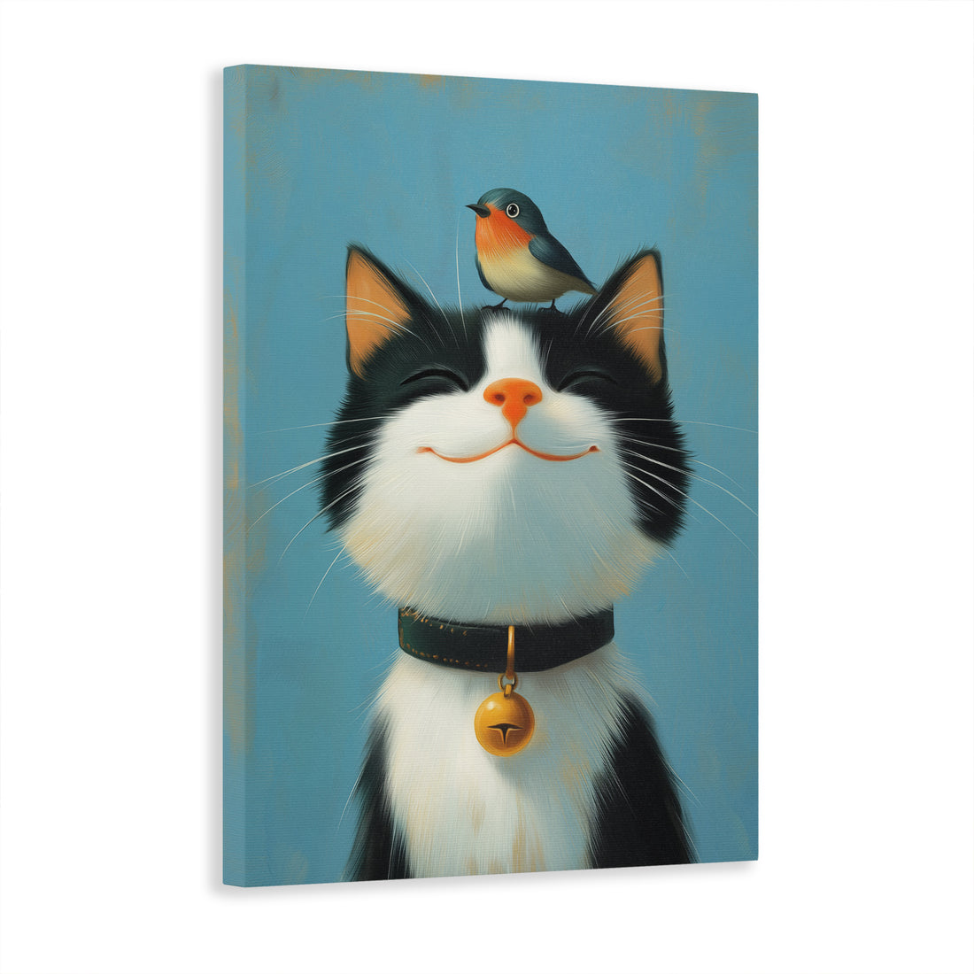 Introduce a touch of whimsy to your home with our Cat and Bird Wall Art Canvas Painting. This piece, featuring a charming cat and inquisitive bird, is perfect for enlivening your living room, sofa backdrop, or bedside. Elevate your home decor with this high-quality and playful artwork.