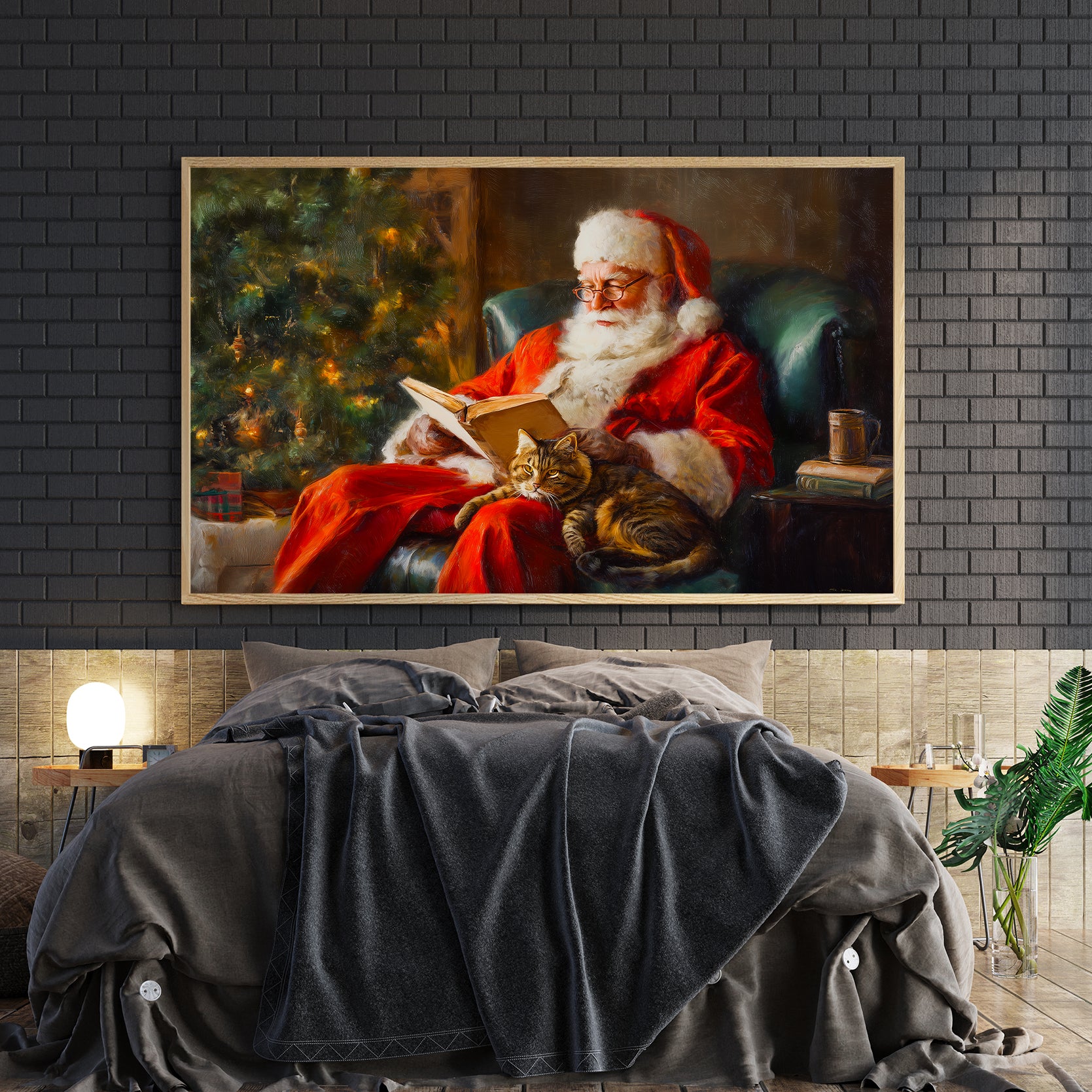 Bring festive warmth into your home with this charming canvas wall art featuring a traditional holiday scene. 