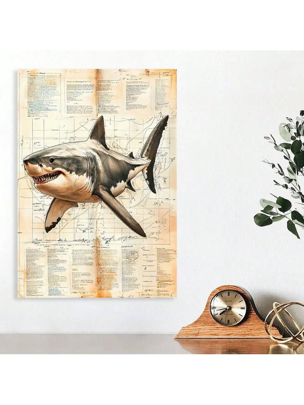 Elevate your living space with this expertly crafted Great White Shark framed canvas art. Featuring a striking, detailed depiction of one of the ocean’s most iconic predators, this piece adds a bold and sophisticated touch to any room. Its high-quality framing ensures durability and a polished finish, making it an ideal choice for those seeking unique and impactful wall decor. Perfect for marine enthusiasts and art collectors alike, this canvas art transforms your home environment with a blend of natural be