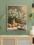 Bring nature's beauty into your home with this stunning green floral and fruit canvas art. Featuring vibrant multicolor patterns of plants and fresh produce, this modern unframed painting adds a fresh, contemporary touch to any room—especially dining spaces. Crafted on durable canvas with a waterproof finish, it's built to last. The removable design makes it easy to reposition or update your décor whenever inspiration strikes. Transform your walls into a botanical retreat that celebrates the elegance of nat