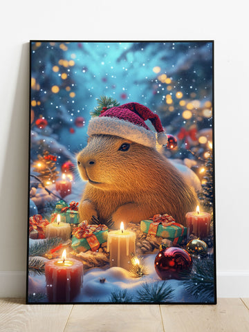 This Capybara Christmas Canvas is the perfect addition to your home decor. Its vibrant colors and festive design make it a great choice for living room, sofa backdrop, or bedside decoration. Made with high-quality materials, it will enhance the holiday spirit in any room. No frame needed.