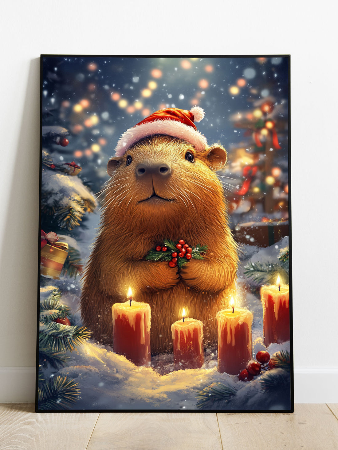 Add a touch of festive cheer to your home with our Capybara Christmas Candle Canvas Poster Wall Art. Perfect for the living room, sofa backdrop, or bedside decoration, this high-quality print does not come with a frame, making it easy to hang and customize according to your space. Bring the holiday spirit into any room with this charming wall art.