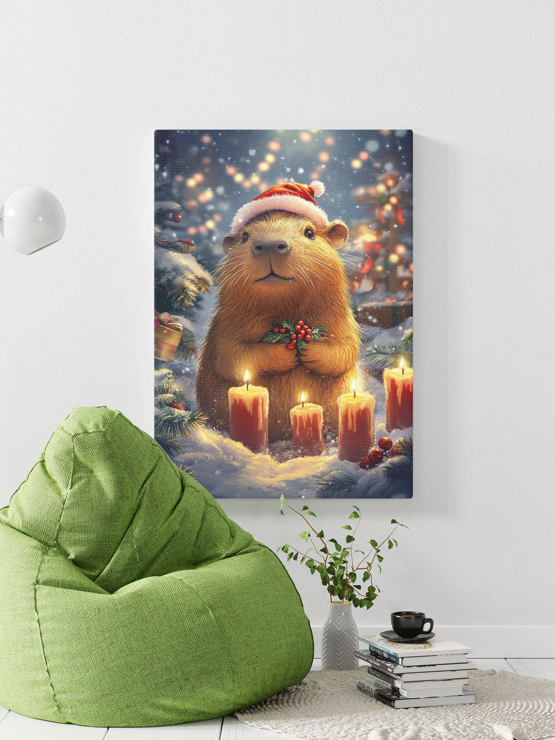 Add a touch of festive cheer to your home with our Capybara Christmas Candle Canvas Poster Wall Art. Perfect for the living room, sofa backdrop, or bedside decoration, this high-quality print does not come with a frame, making it easy to hang and customize according to your space. Bring the holiday spirit into any room with this charming wall art.