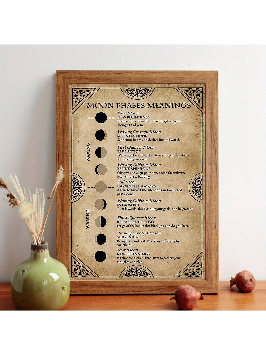 Add a touch of enchantment to your bedroom with our Celestial Serenade canvas poster. Featuring a vintage moon phase design, this poster adds a touch of whimsy and mystery to your space. Made with high-quality canvas, it is durable and long-lasting. Perfect for those who appreciate the beauty and wonder of the night sky.