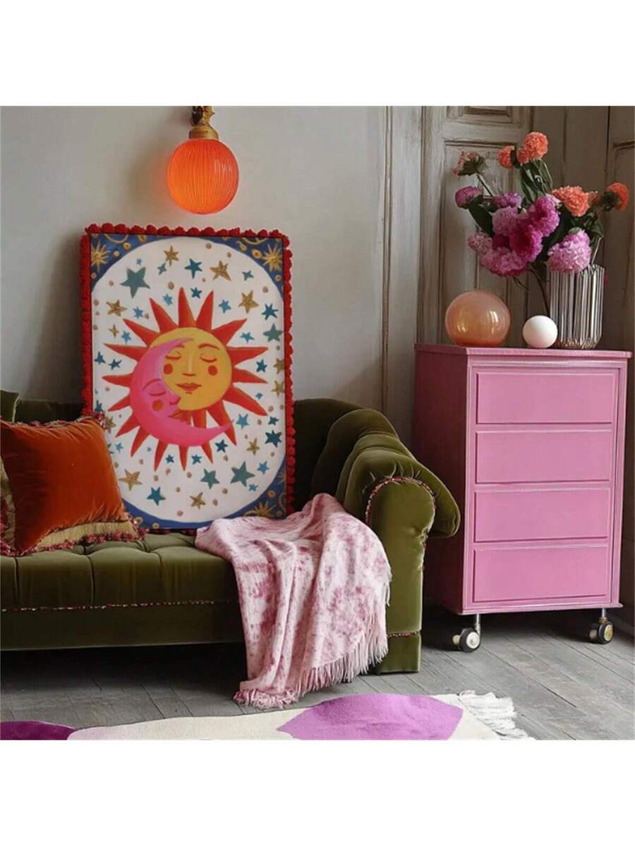 Bring celestial magic into your space with this enchanting sun and moon kissing poster. Featuring a dreamy boho aesthetic with multicolor details, this canvas art captures the romantic dance between day and night. Perfect for bedrooms, nurseries, and living rooms, it adds warmth and whimsy to any décor style. Whether you're creating a peaceful sanctuary or a child's imaginative retreat, this timeless design brings cosmic wonder to your walls.