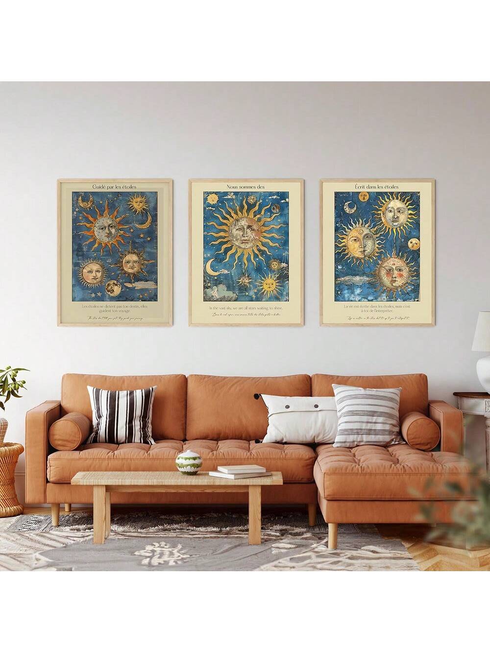 Elevate your space with Celestial Sun and Moon Wall Art Posters, blending modern bohemian style with cosmic energy imagery. These intricately designed illustrations capture the celestial balance of sun and moon motifs, framed to highlight their delicate details. Perfect for adding a sophisticated, spiritual touch to any room, they invite mindful reflection and enhance your decor with timeless cosmic symbolism.