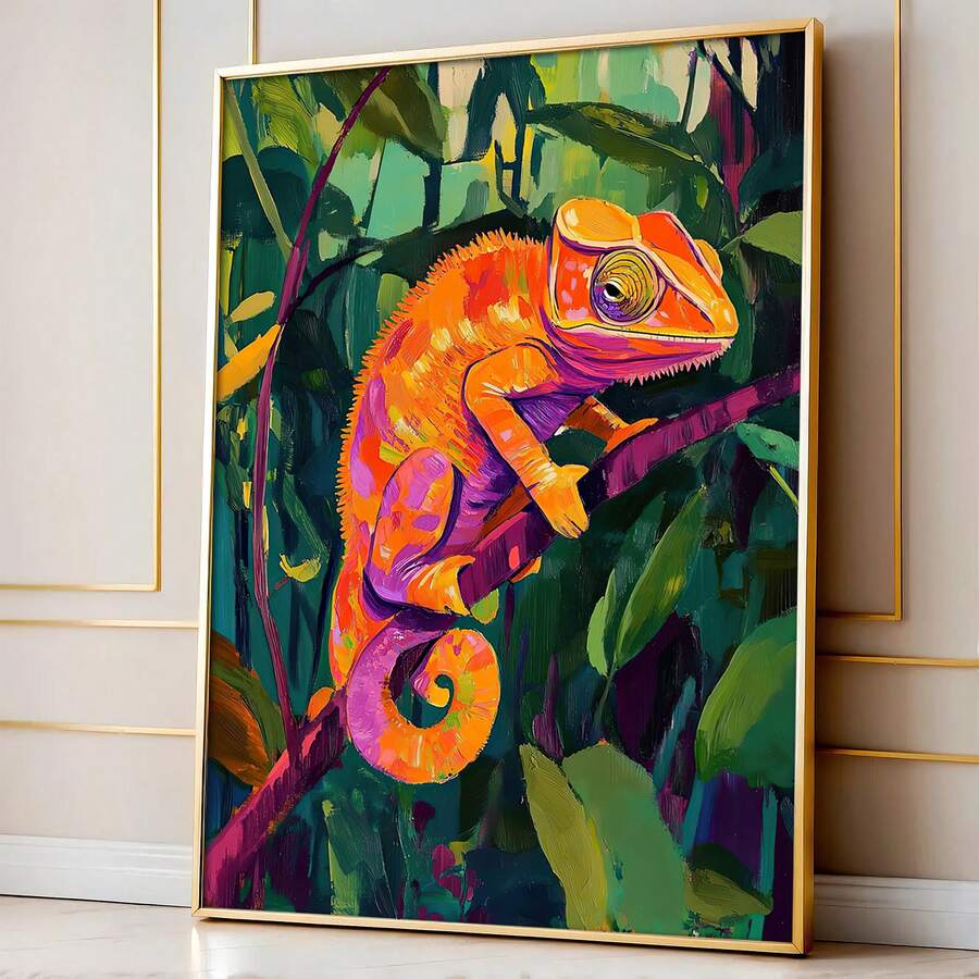 Bring nature's elegance into your space with this stunning minimalist canvas art featuring a chameleon perched gracefully on a tree branch. Perfect for modern homes and offices, this piece combines clean lines with organic beauty. Available as both framed and unframed options to suit your décor style.