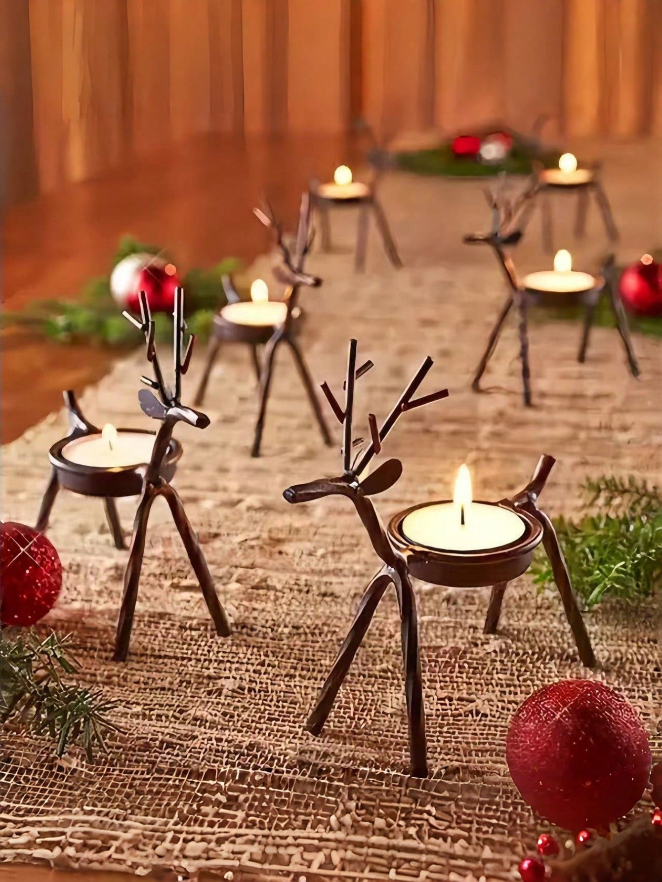 Elevate your holiday décor with this charming 2-piece reindeer candle holder set. Crafted in warm brown tones, these festive pieces bring timeless Christmas elegance to any room. Perfect for mantels, tables, or shelves, they create an inviting ambiance while serving as thoughtful gifts for the season. Each holder combines traditional holiday aesthetics with functional design, making them an essential addition to your festive home styling.