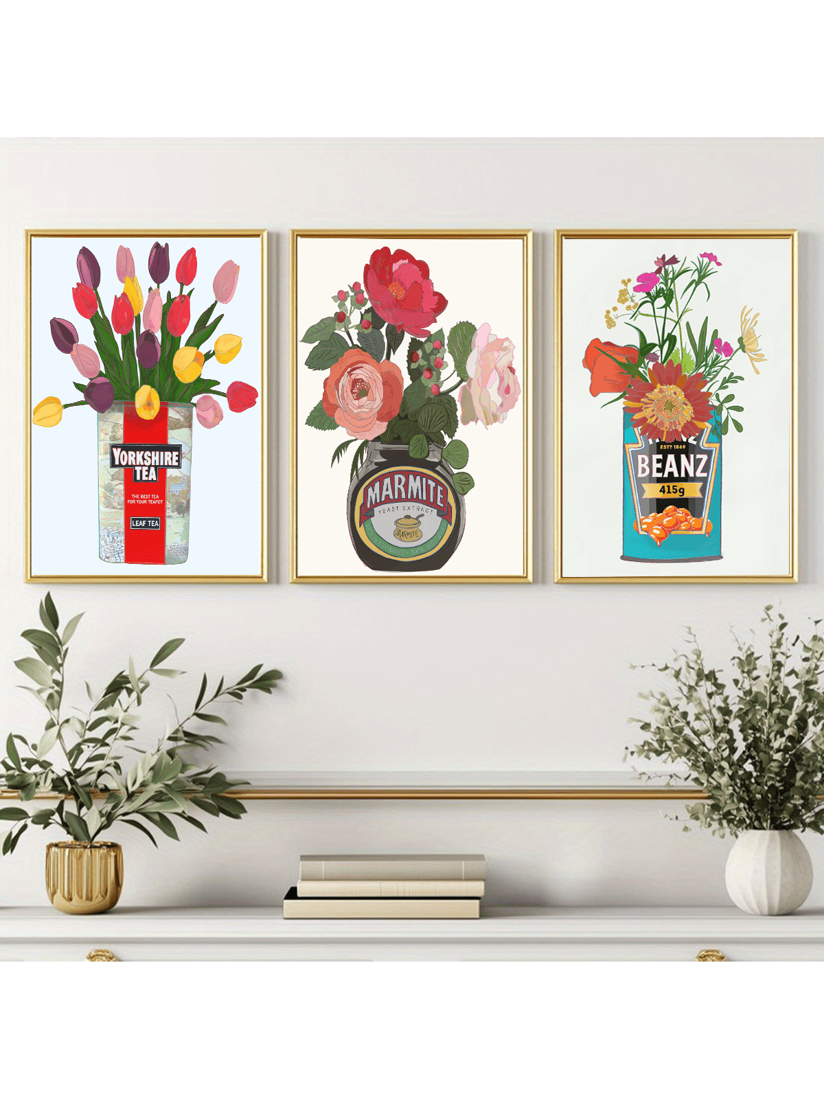 Elevate your kitchen ambiance with this expert-curated 3-piece poster set featuring iconic British staples: Marmite, Yorkshire Tea, and Heinz Beans. Each print combines classic branding with delicate floral motifs, adding a refined touch of nostalgia and charm to your home decor. Perfectly sized for versatile display, these posters bring a tasteful blend of tradition and artistry to your culinary space.