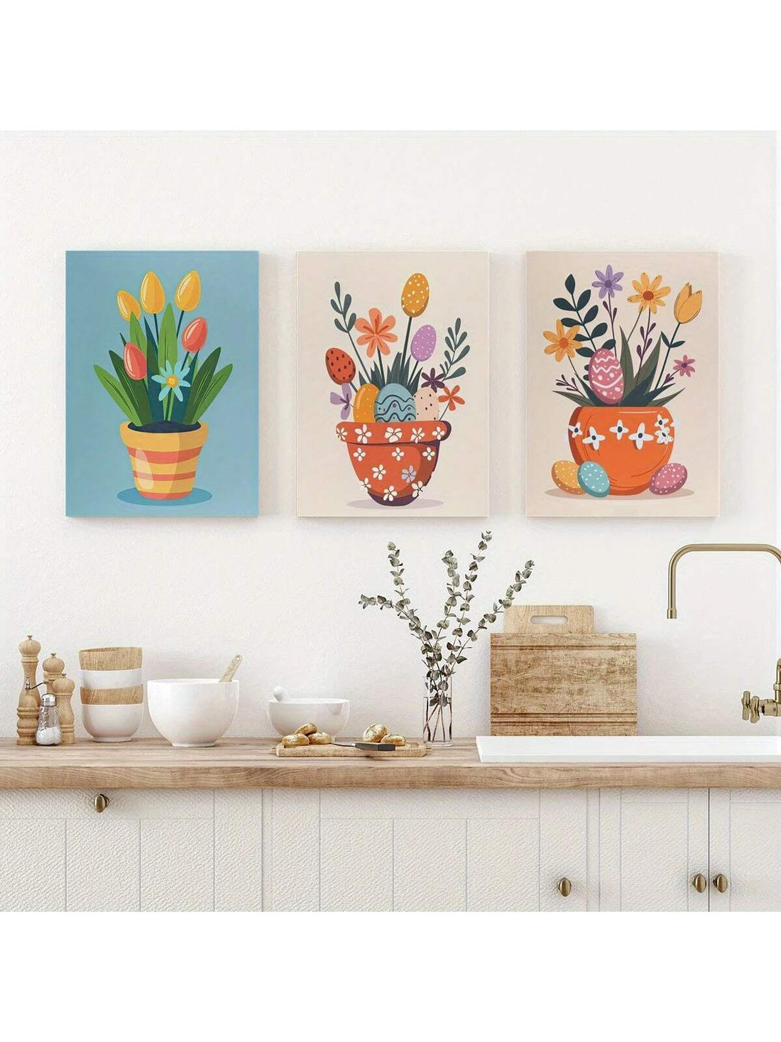 Elevate your spring décor with this charming 3-piece frameless Easter canvas wall art. Designed to bring a fresh, festive touch to any home or dorm room, each panel features vibrant, detailed artwork celebrating the Easter season. Its frameless design offers a modern, clean look that easily complements various interior styles, adding warmth and seasonal charm to your space. Easy to hang and versatile, this set is an expert choice for those seeking tasteful, seasonal decoration that transforms your living ar