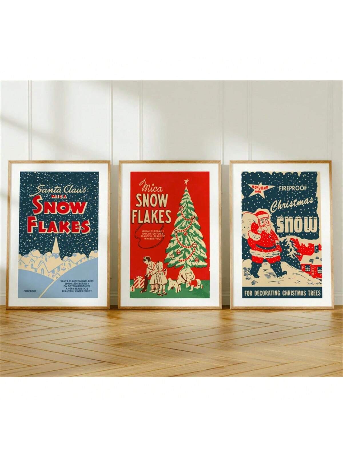 Transform your holiday spaces with this enchanting 3-piece retro Christmas art print set. Each print captures vintage charm through nostalgic imagery and warm color palettes that evoke timeless seasonal memories. Perfect for gallery walls, living rooms, or bedrooms, these pieces blend seamlessly with both traditional and eclectic décor styles. The retro aesthetic adds character and sophistication to any home during the festive season and beyond. An ideal gift for design enthusiasts and holiday lovers seekin