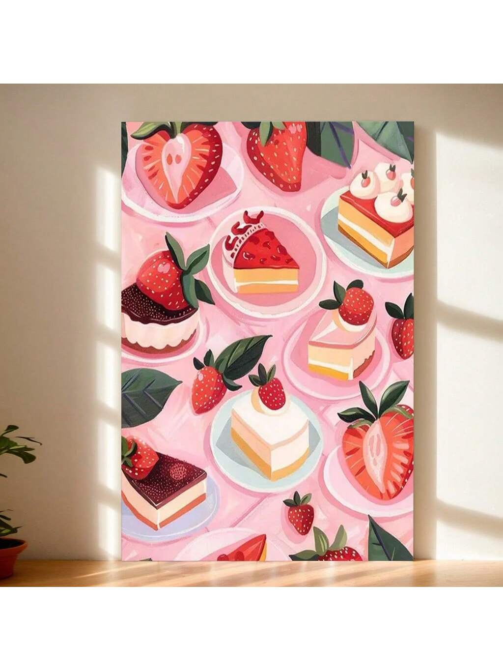 Elevate your kitchen or family room ambiance with this Charming Aesthetic Strawberry Cake Canvas Poster. Featuring a delicate soft pink palette, it adds a subtle yet inviting touch to your decor. Crafted to complement pastel-themed interiors, this canvas print brings a tasteful blend of culinary charm and artistic elegance, making it an ideal choice for enhancing cozy, stylish spaces.