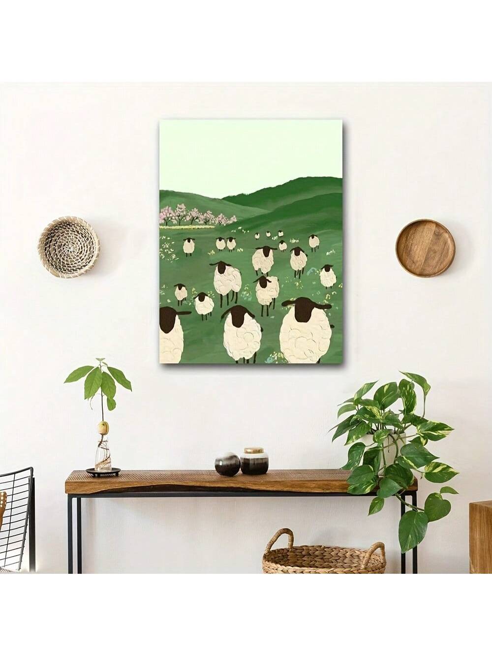 Add a touch of warmth and whimsy to your living space with this charming wall art poster featuring playful cartoon sheep and black goats. Perfect for creating a cozy atmosphere, this artwork blends delightful design with subtle rustic charm, making it an ideal choice for home decor enthusiasts seeking a unique and inviting accent. Crafted to complement various interior styles, it brings a gentle, friendly vibe to any room.