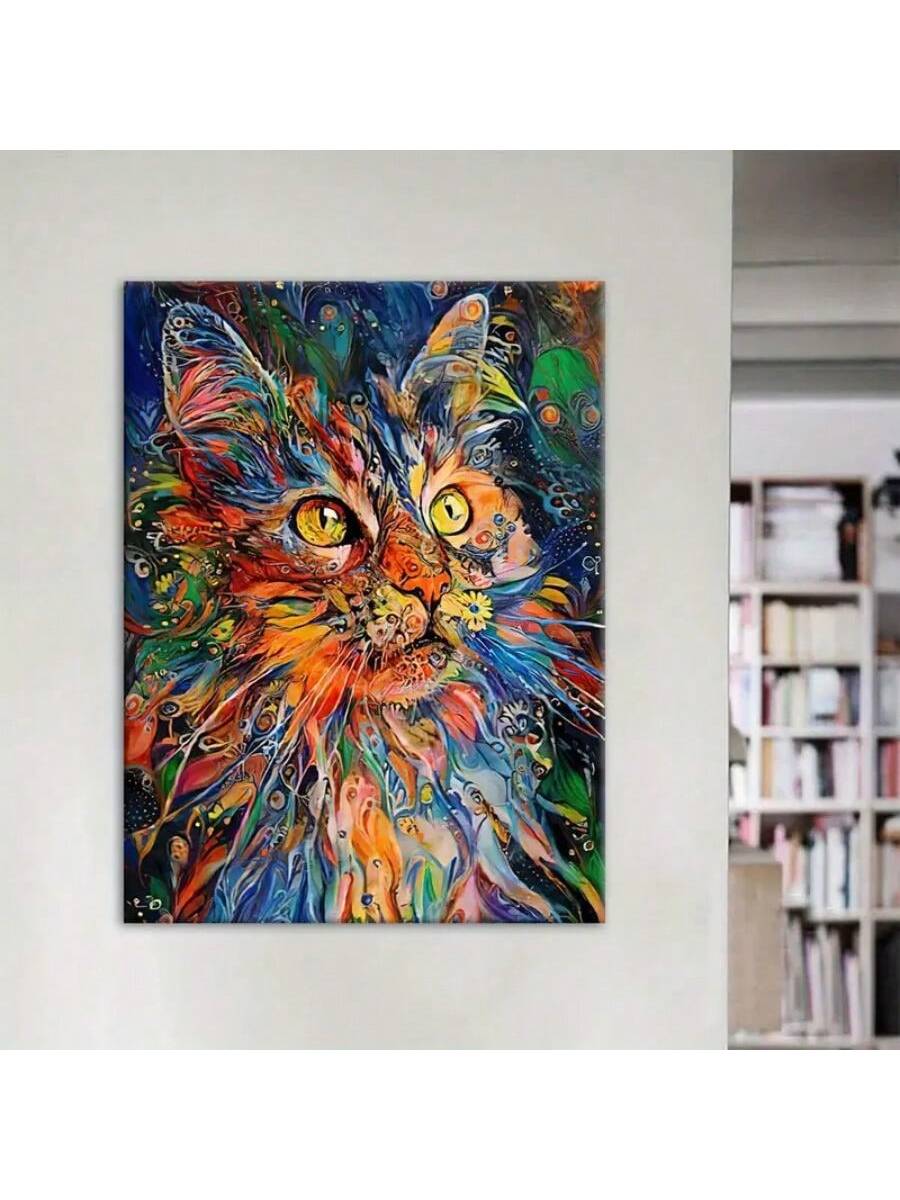 This charming cat canvas art, designed in Nordic style and framed, adds a playful touch to any space. Made with durable materials, it is the perfect wall decoration that can be easily hung. Bring a touch of joy and whimsy to your home or office with this delightful piece of art.