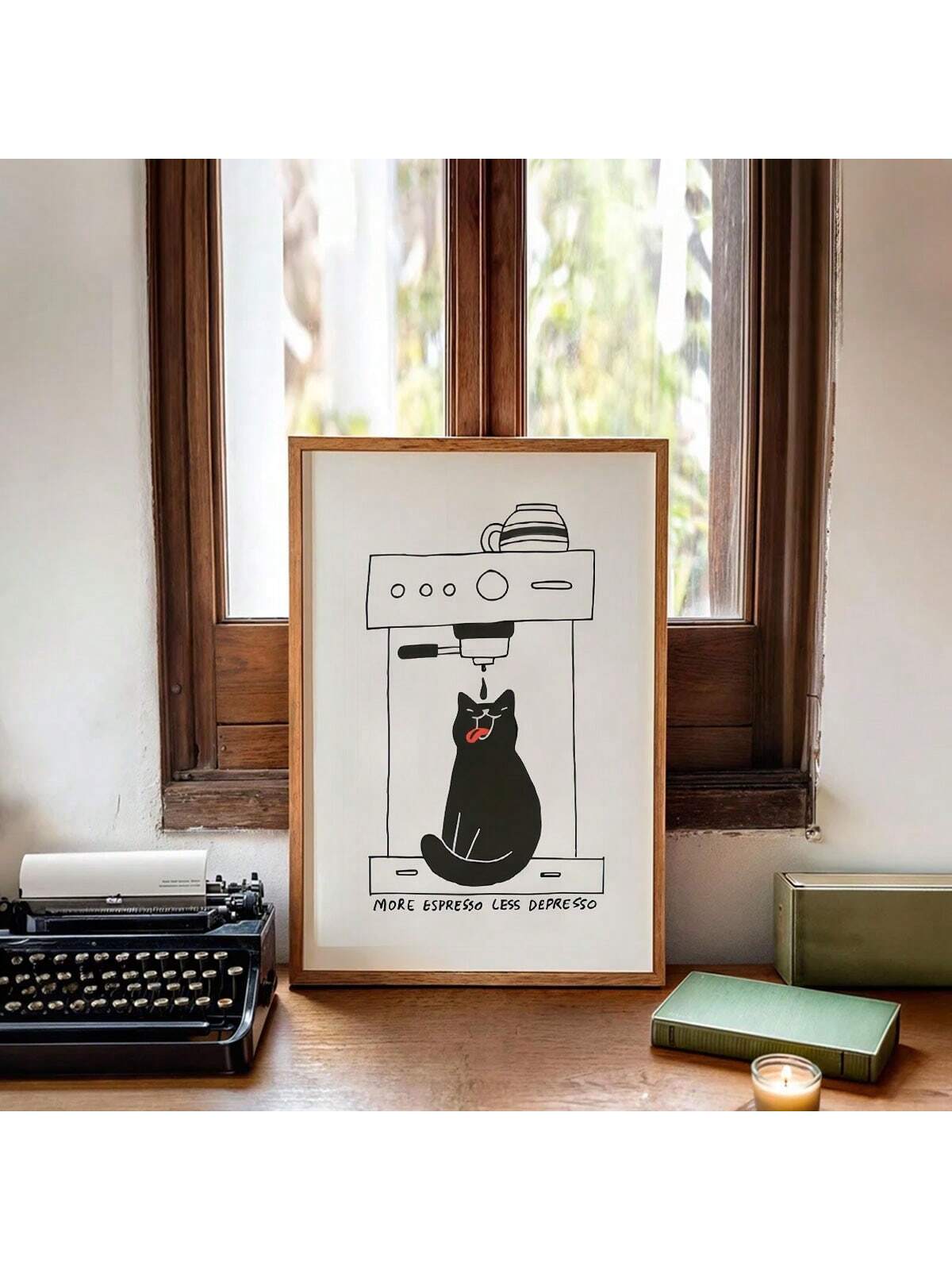 Add a touch of whimsy and modern elegance to your space with this Charming Cat Drinking Coffee Wall Art. Designed without a frame for a sleek, contemporary look, it effortlessly complements living rooms, offices, and dining areas. This unique piece combines playful imagery with minimalist style, making it an ideal accent to brighten your environment while maintaining a professional and stylish atmosphere.