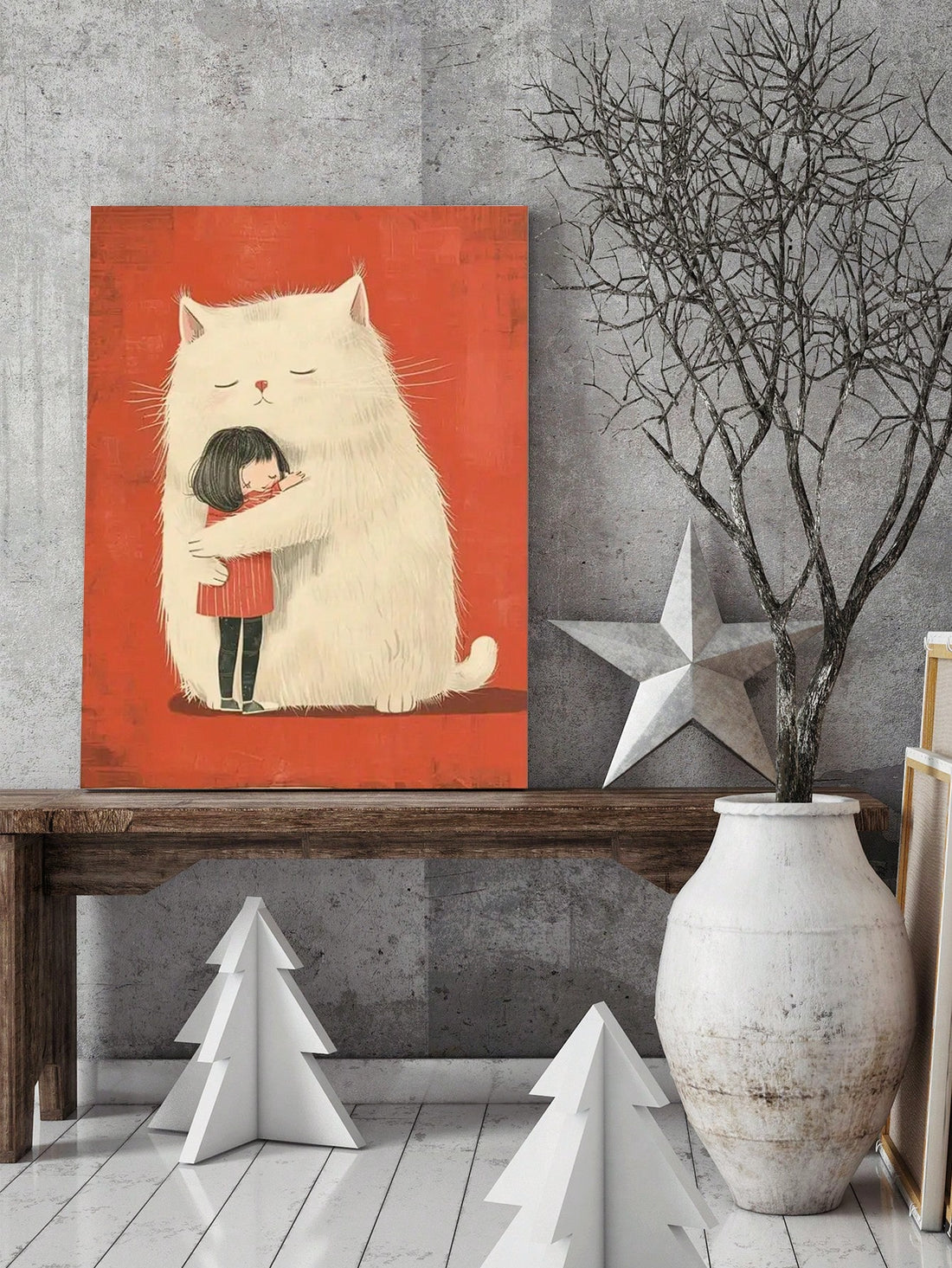 Bring warmth and personality to any space with this charming cat hug wall art poster. Featuring an endearing illustration of cats embracing, this piece combines contemporary aesthetics with cozy appeal. 