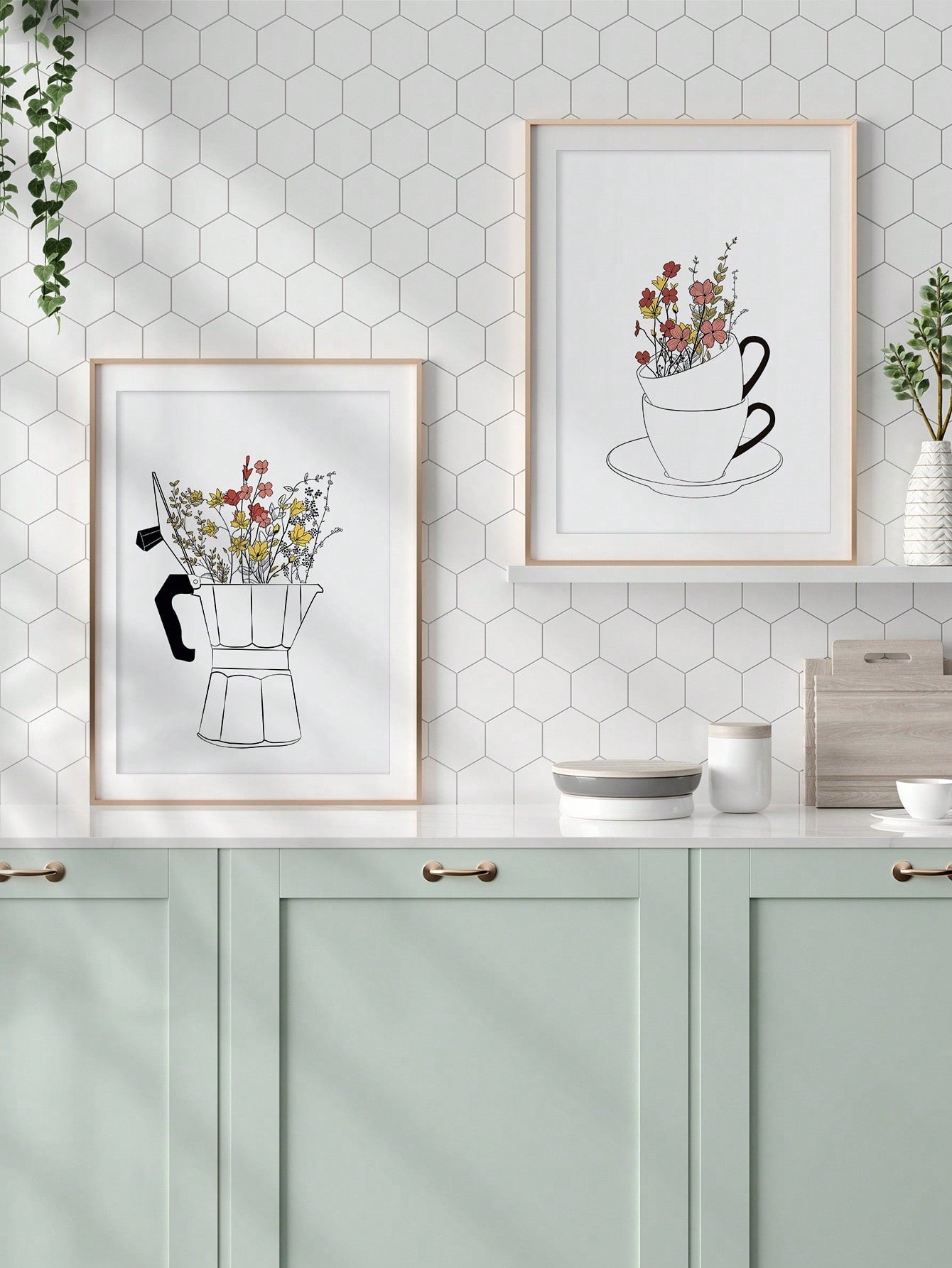 Elevate the charm of your cozy space with this Charming Coffee &amp; Floral Canvas Art - 2-Piece Nordic Poster Set. Expertly crafted with a touch of Nordic aesthetic, these posters feature charming coffee and floral designs that will add an inviting and warm atmosphere to your room. Perfect for coffee lovers and art enthusiasts alike.