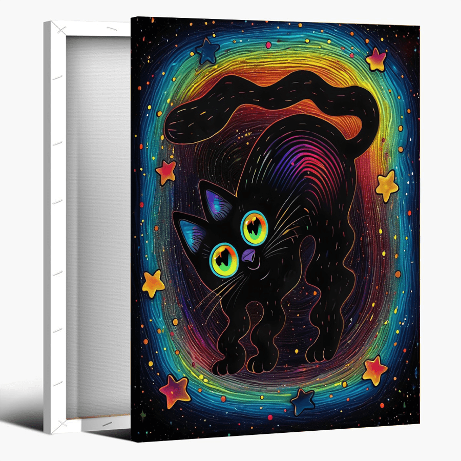 This Charming Colorful Black Cat Canvas Art is the perfect wall decor for cat lovers. With its vibrant colors and adorable black cat design, this canvas will add a touch of charm to any room. Made with high-quality materials, it is durable and long-lasting. A must-have for any cat lover's home.