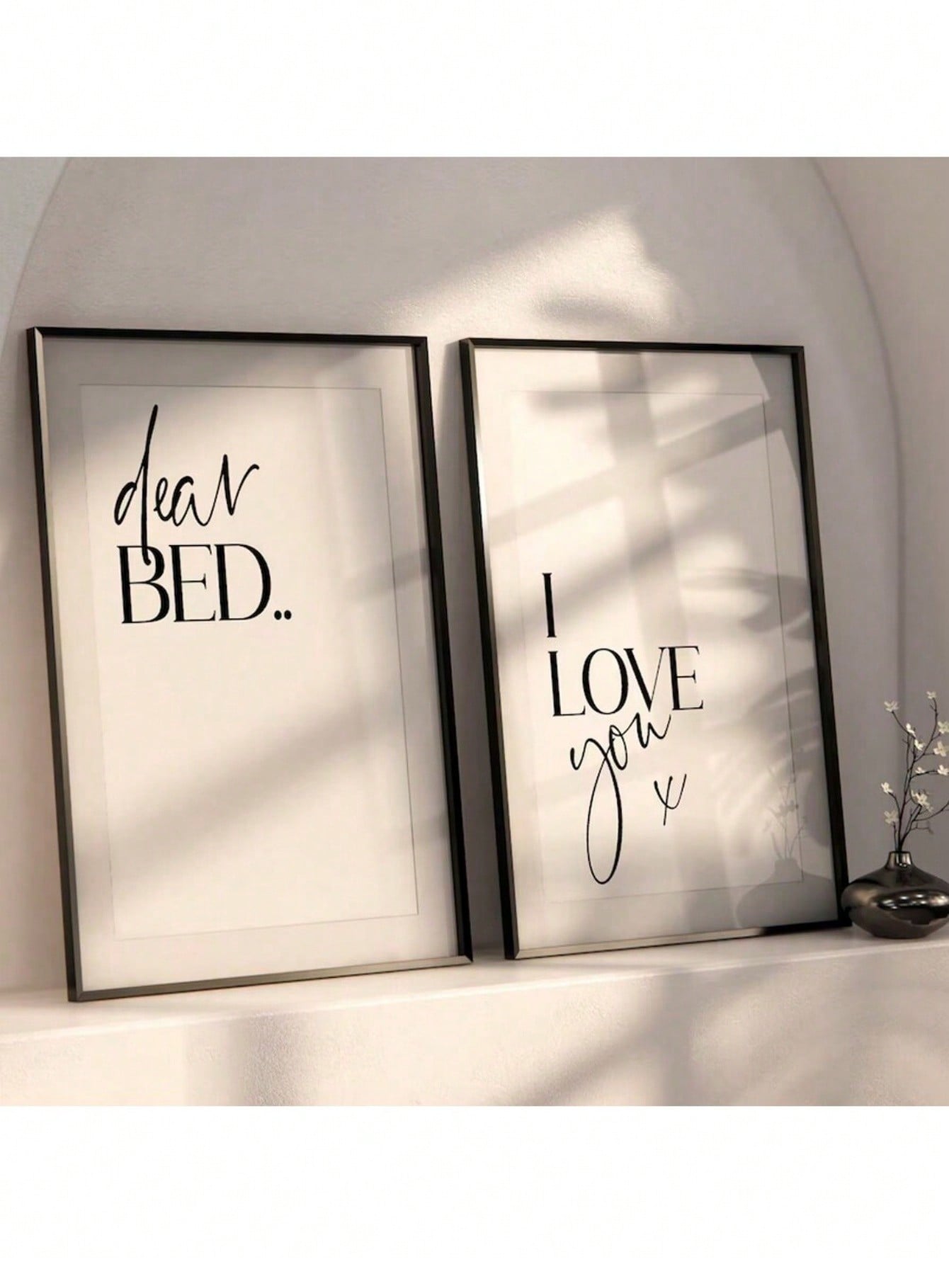 Elevate your bedroom ambiance with this charming "Dear Bed, I Love You" 2-piece wall art set. Expertly designed to blend comfort and style, these prints add a warm, inviting touch to any space. Ideal for personalizing your home or gifting to loved ones, this set enhances your decor with a heartfelt message that resonates daily. Durable and easy to hang, it’s a sophisticated choice for those seeking both aesthetic appeal and meaningful expression.