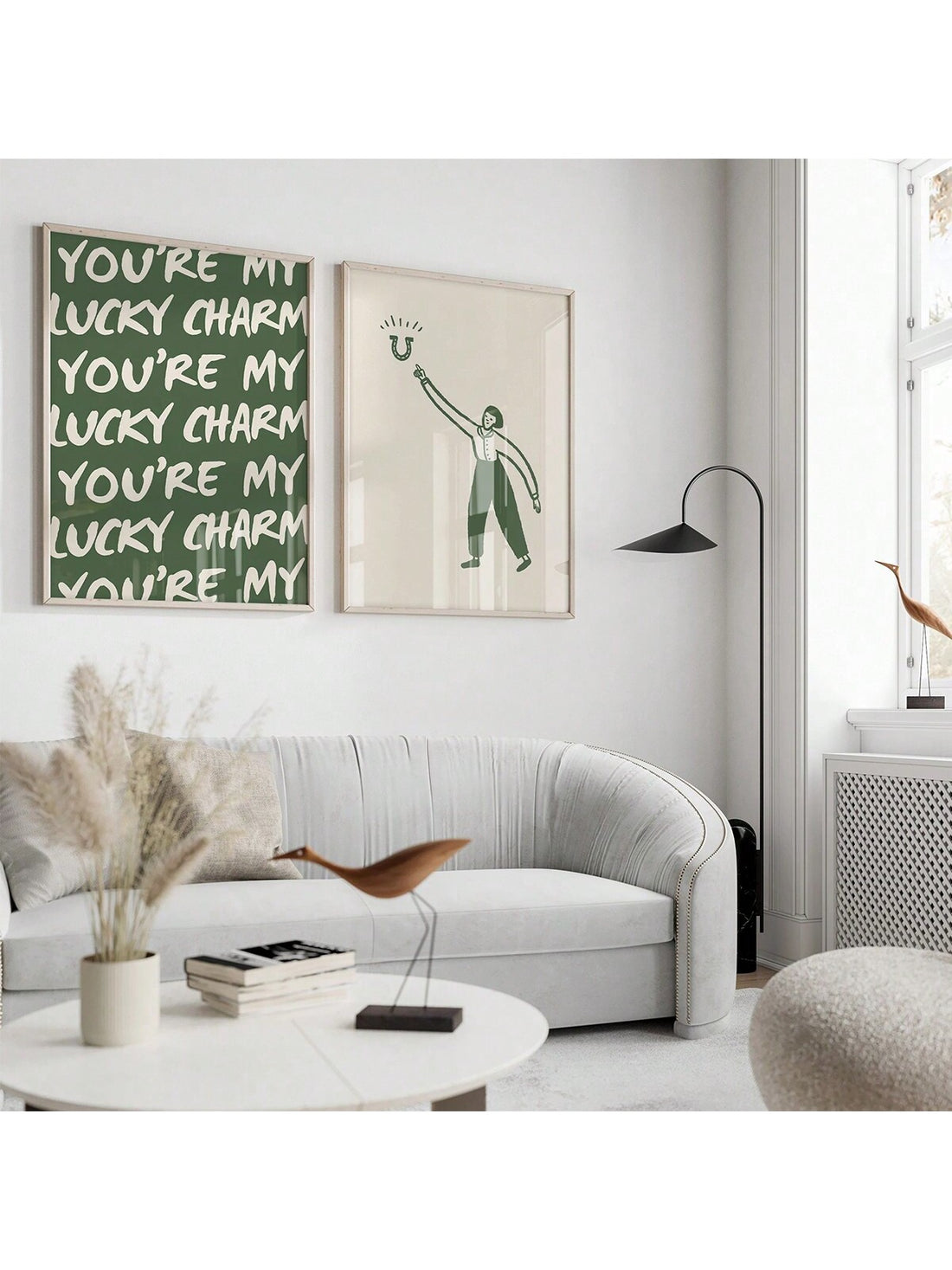 Add a touch of charm to your minimalist decor with our Charming Duo: Unframed Canvas Wall Art Set featuring a 'You're My Lucky Charm' horseshoe print. This high-quality unframed set adds a modern and stylish touch to any room. Made with precision and care, this set is sure to be a lucky addition to your home.