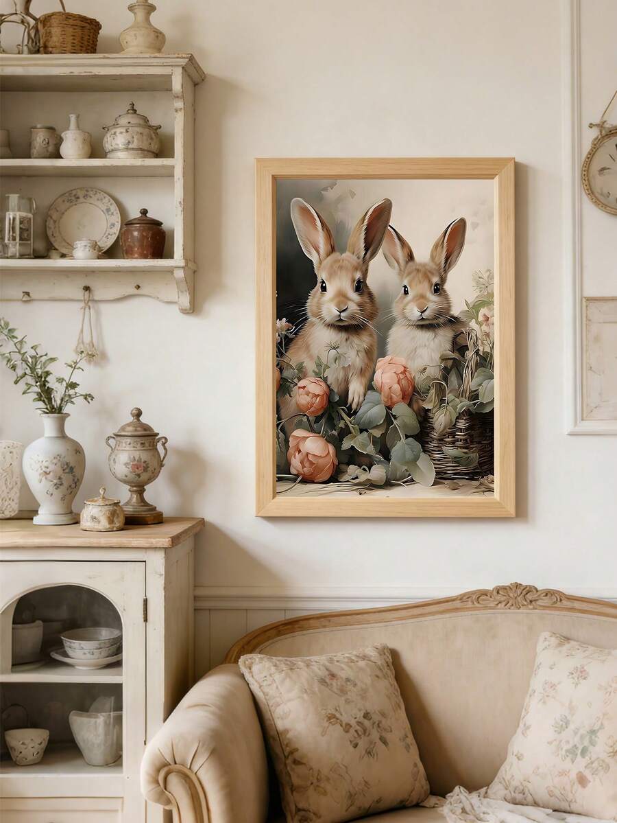 Bring springtime charm to your space with this delightful Easter Bunny poster. Featuring a cute cartoon rabbit design blended with pastoral elements and botanical accents, this unframed canvas art adds warmth and whimsy to any room. The waterproof canvas ensures durability and easy maintenance, making it perfect for dining rooms, bedrooms, or entryways. Its vintage aesthetic complements both modern and traditional decor styles, creating a cheerful focal point that celebrates the season year-round.
