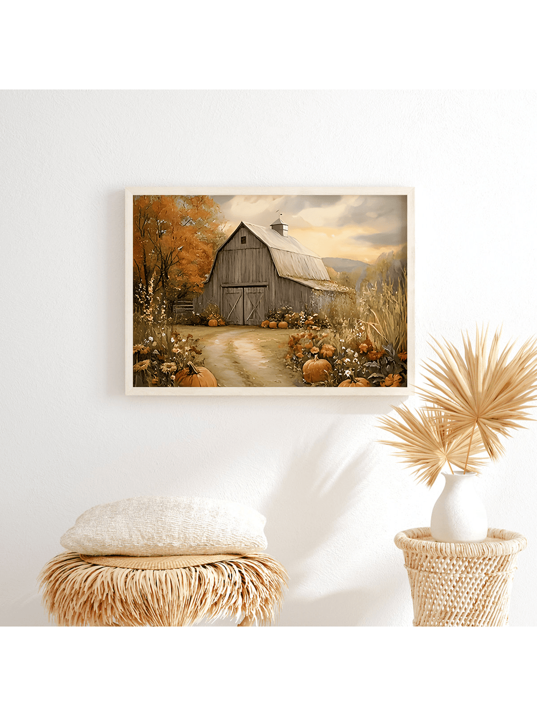 Enhance your home or office ambiance with this Charming Fall Landscape Canvas Art, featuring a classic pumpkin and rustic barn scene. This expertly crafted piece captures the warm, inviting spirit of autumn, adding a touch of seasonal charm to any space. Its rich colors and detailed imagery create a cozy atmosphere that welcomes guests and inspires comfort throughout the fall months. Durable and elegantly designed, this canvas art is an ideal choice for those seeking timeless décor with a seasonal twist.