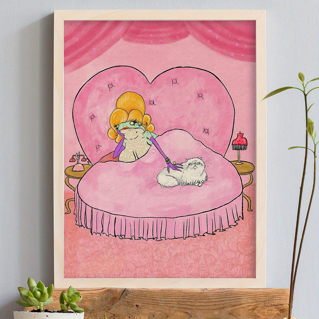 Add a unique touch to your modern home decor with our Charming Frog Cat Illustration Poster. Made with vintage canvas, this wall art features a charming illustration of a frog and cat that adds a playful and whimsical feel to any room. A must-have for any art enthusiast.