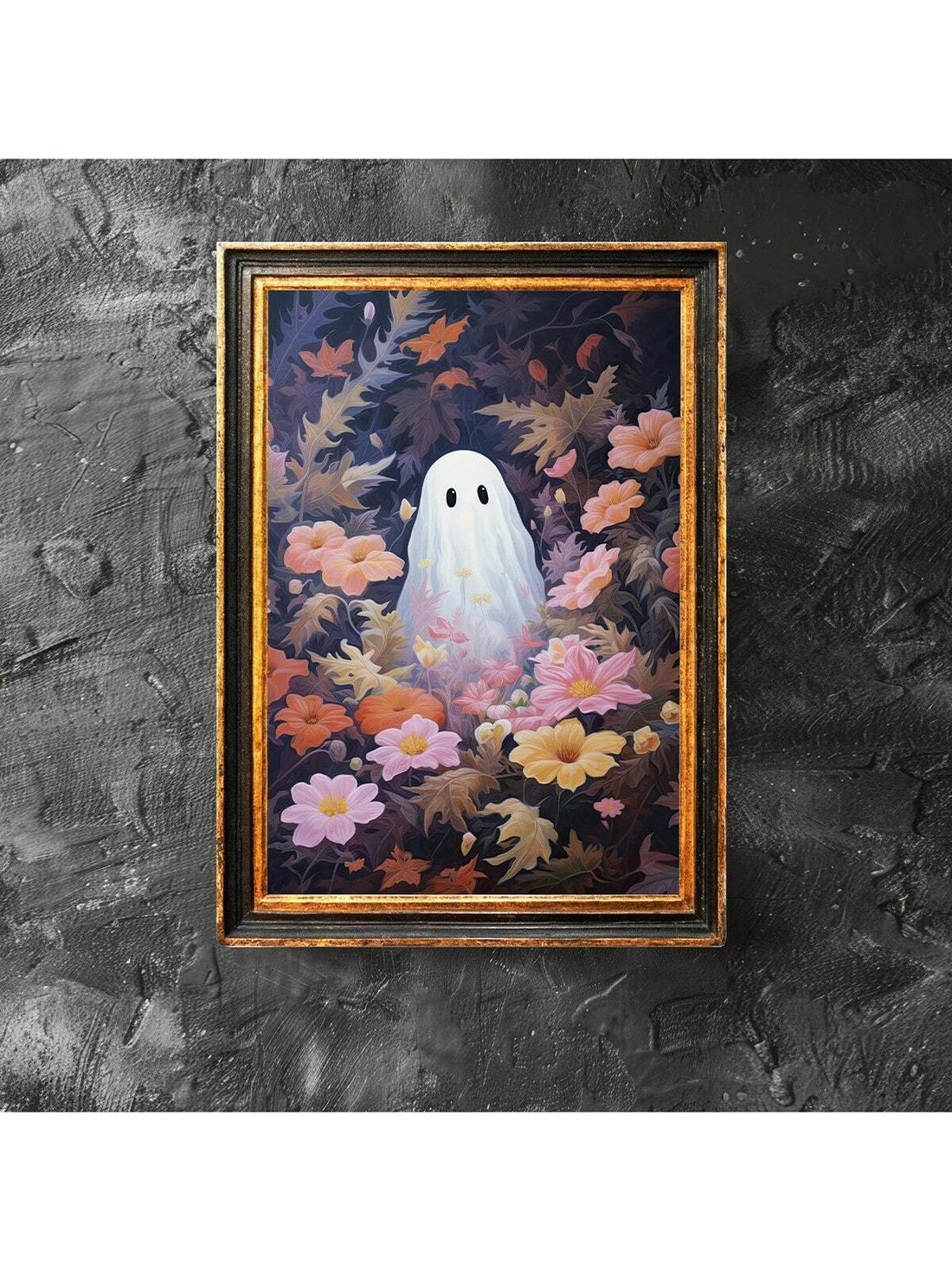 Elevate your Halloween decor with the Charming Ghost in the Flower Forest Poster. This whimsical artwork blends spooky and serene elements, featuring a delicate ghost amidst vibrant floral surroundings. Perfect for adding a subtle festive touch to your home, it enhances any space with a unique aesthetic that balances charm and seasonal spirit. Crafted for those who appreciate artistic nuance, this poster is an ideal choice for sophisticated holiday decoration.